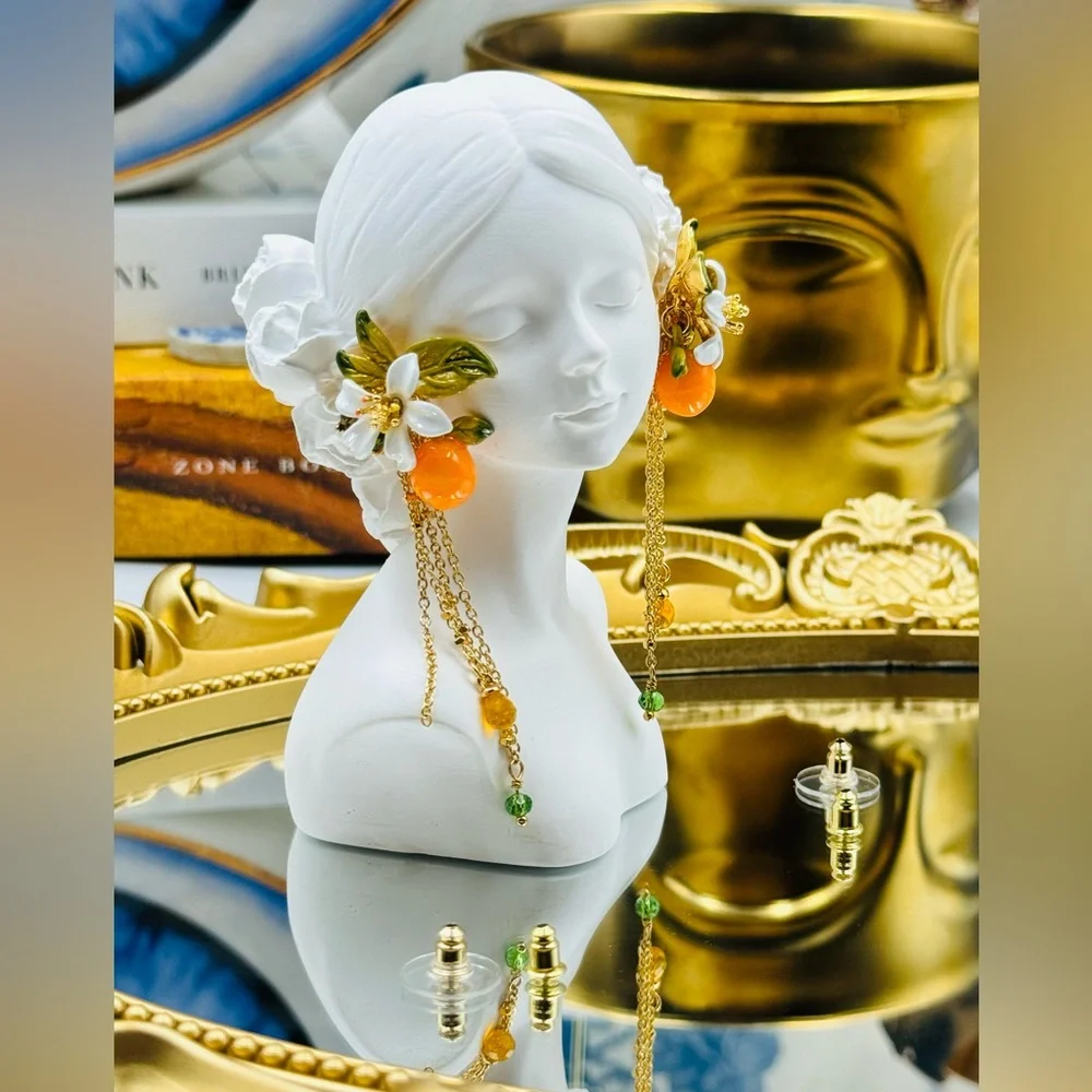 🆕 LES NEREIDES 🧿 NIB Gardens in Provence Orange Blossom Chain Earring - Picture 12 of 16